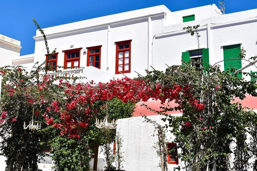 Mykonos: Fassaden, die jedes Jahr neu geweißt werden — nach einer Tradition, die die des Kalks war.